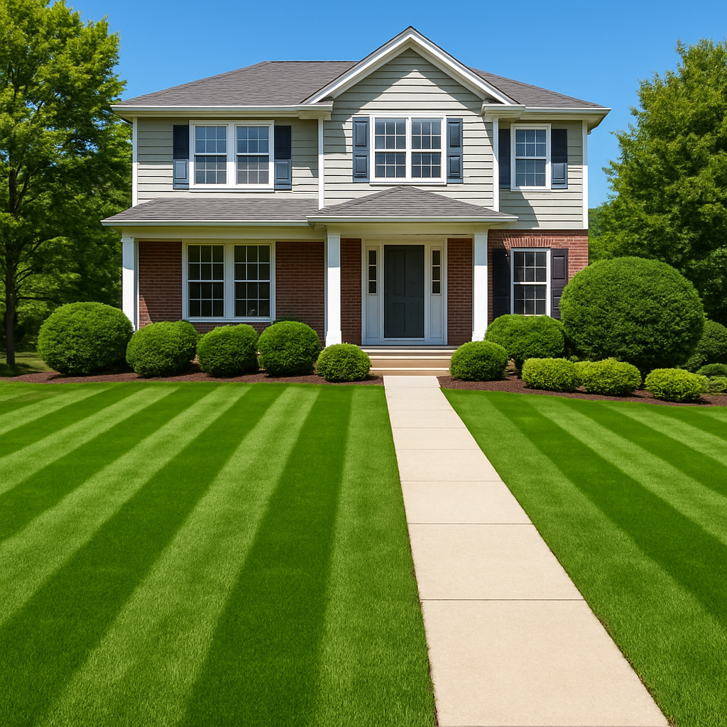 Transformed striped front yard of a suburban home